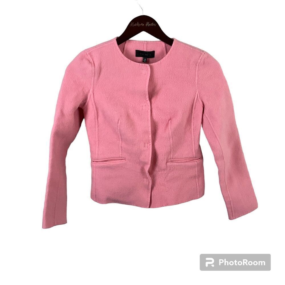 Talbots Women Pink XS Blazer Wool Blend Hidden Buttons Fitted Comfort Pockets R3